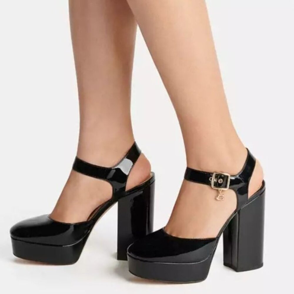 Coach Glossy Black Platform Sandals